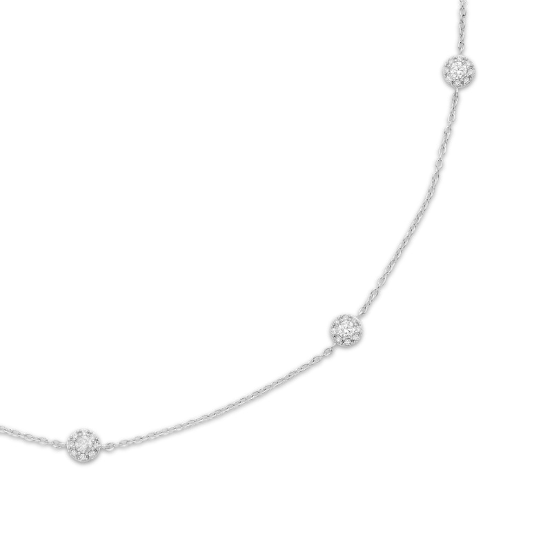 Main Image 2 of Diamond Halo Station Necklace 3/4 ct tw 14K White Gold 18&quot;