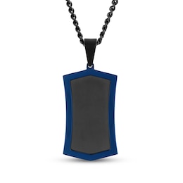 Men's Dog Tag Necklace Black & Blue Ion-Plated Stainless Steel 24&quot;