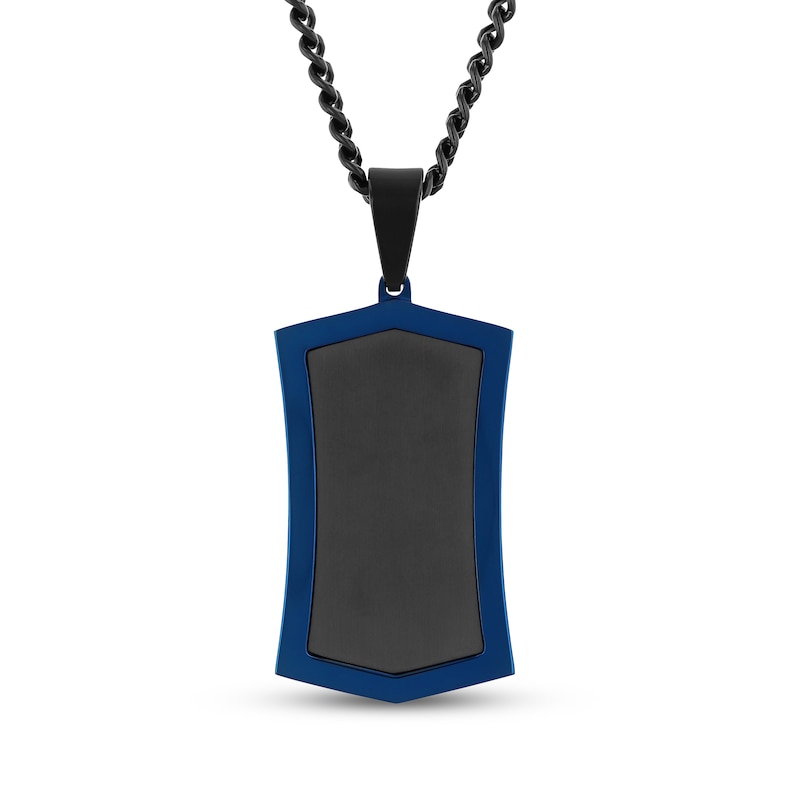 Main Image 1 of Men's Dog Tag Necklace Black & Blue Ion-Plated Stainless Steel 24&quot;