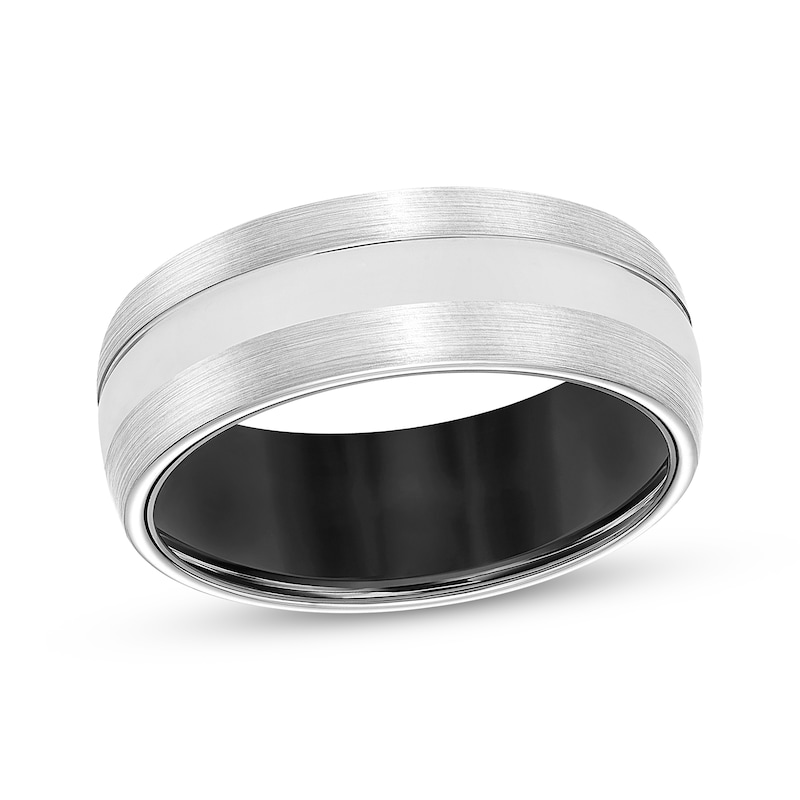 Main Image 1 of Men's Wedding Band Black & White Tungsten Carbide 8mm