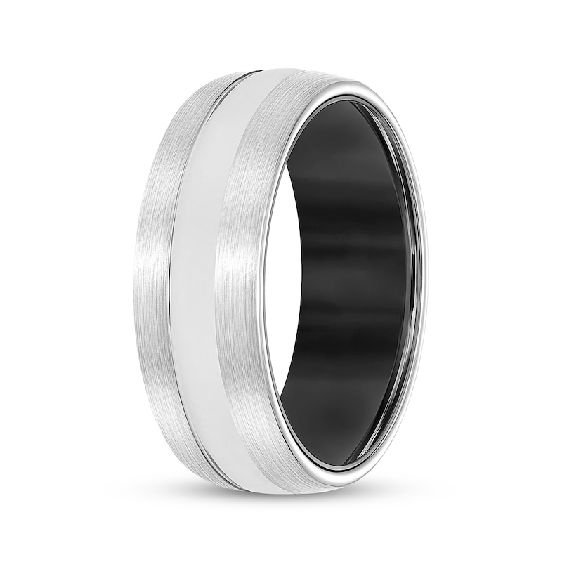 Main Image 2 of Men's Wedding Band Black & White Tungsten Carbide 8mm