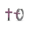 Thumbnail Image 1 of Men's Lab-Created Ruby Cross Huggie Hoop Earrings Antique Finished Sterling Silver