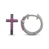 Thumbnail Image 3 of Men's Lab-Created Ruby Cross Huggie Hoop Earrings Antique Finished Sterling Silver