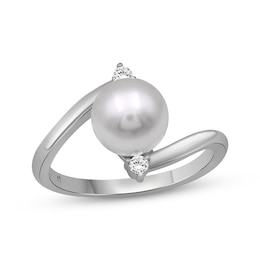 Cultured Pearl & White Lab-Created Sapphire Bypass Ring Sterling Silver