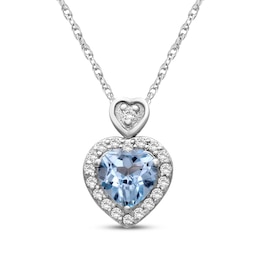 Heart-Shaped Swiss Blue Topaz & White Lab-Created Sapphire Necklace Sterling Silver 18&quot;