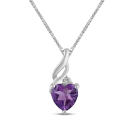 Heart-Shaped Amethyst & White Lab-Created Sapphire Necklace Sterling Silver 18&quot;