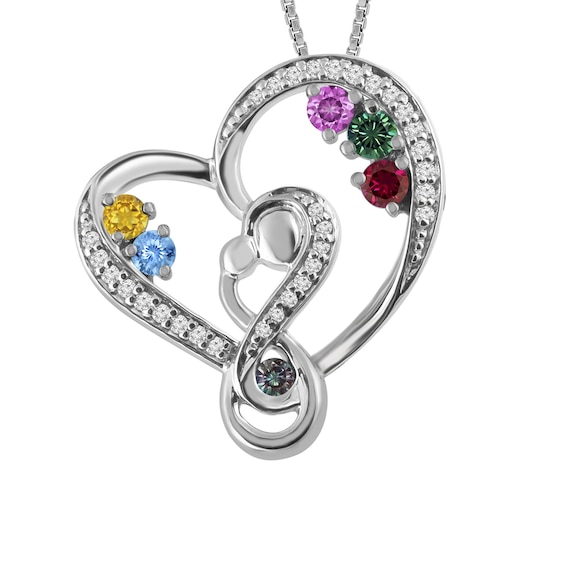 1/10 ct tw Diamond and Birthstone Mother's Necklace