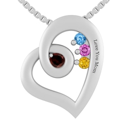 Birthstone Family & Mother's Open Heart Design Necklace (2-6 Stones and 1 Line)