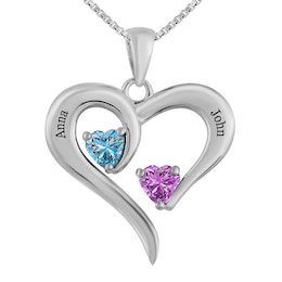 Couple's Heart Necklace (2 Stones and Lines)