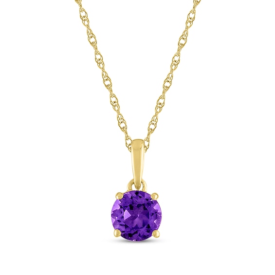 Amethyst Solitaire Necklace 10K Yellow Gold 18"