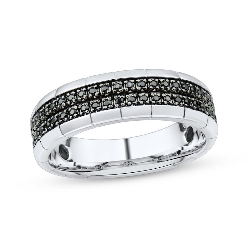 Main Image 1 of Men’s Black Diamond Wedding Band 1/4 ct tw 10K White Gold