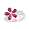 Thumbnail Image 1 of Pear-Shaped Lab-Created Ruby & White Lab-Created Sapphire Flowers Ring Sterling Silver