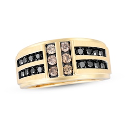 Men's Round-Cut Brown & Black Diamond Wedding Band 1 ct tw 10K Yellow Gold