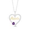 Thumbnail Image 1 of Heart-Shaped Amethyst & White Lab-Created Sapphire &quot;Abuela&quot; Heart Necklace Sterling Silver & 10K Yellow Gold 18&quot;