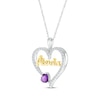 Thumbnail Image 2 of Heart-Shaped Amethyst & White Lab-Created Sapphire &quot;Abuela&quot; Heart Necklace Sterling Silver & 10K Yellow Gold 18&quot;