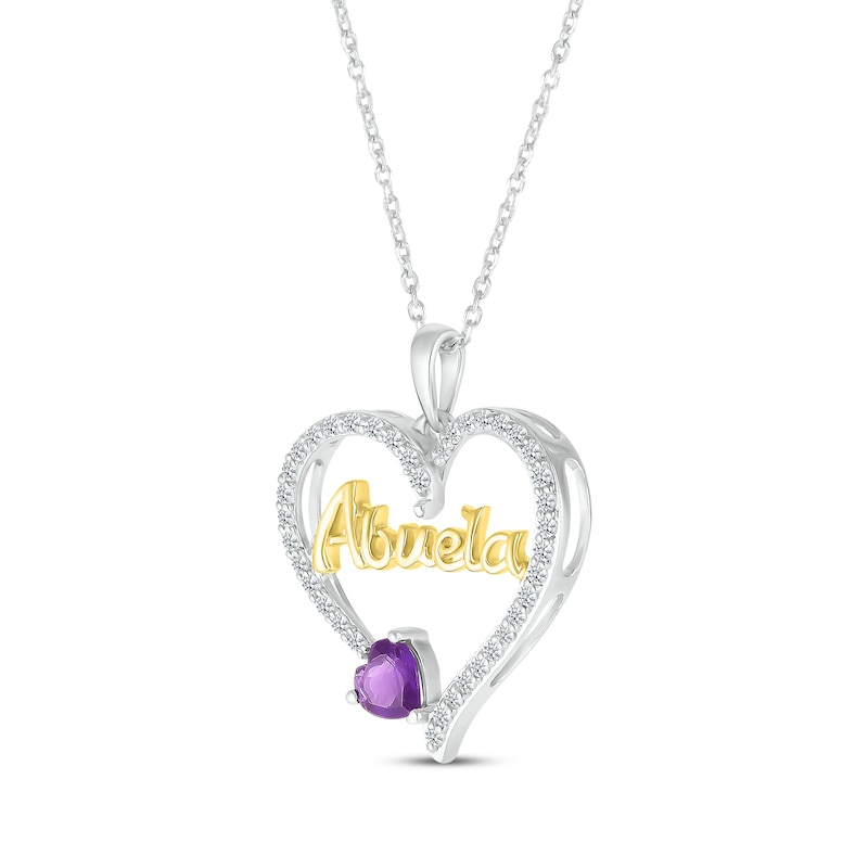 Main Image 2 of Heart-Shaped Amethyst & White Lab-Created Sapphire &quot;Abuela&quot; Heart Necklace Sterling Silver & 10K Yellow Gold 18&quot;