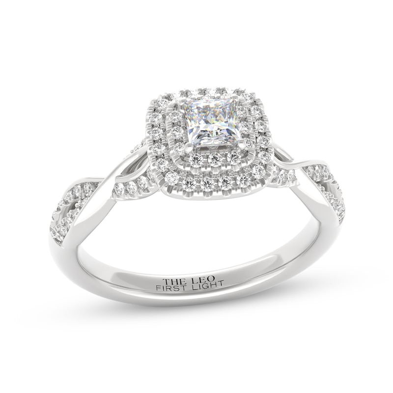 Main Image 1 of THE LEO First Light Diamond Princess-Cut Double Halo Engagement Ring 1/2 ct tw 14K White Gold