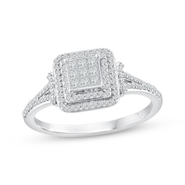 Princess-Cut Multi-Diamond Center Cushion Frame Ring 3/8 ct tw 10K White Gold