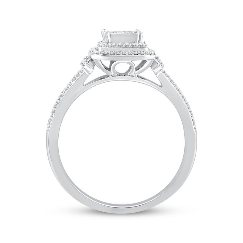 Main Image 3 of Princess-Cut Multi-Diamond Center Cushion Frame Ring 3/8 ct tw 10K White Gold