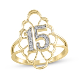 Diamond Quinceañera Scalloped Ring 1/20 ct tw 10K Yellow Gold