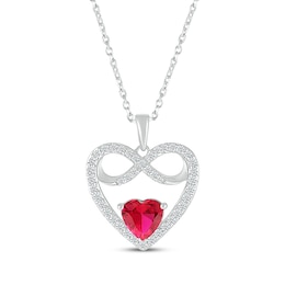 Heart-Shaped Lab-Created Ruby & White Lab-Created Sapphire Infinity Heart Necklace Sterling Silver 18&quot;