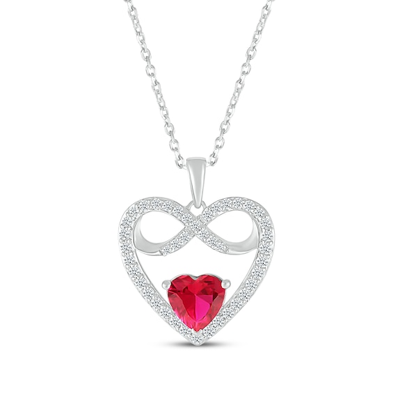 Heart-Shaped Lab-Created Ruby & White Lab-Created Sapphire Infinity Heart Necklace Sterling Silver 18"