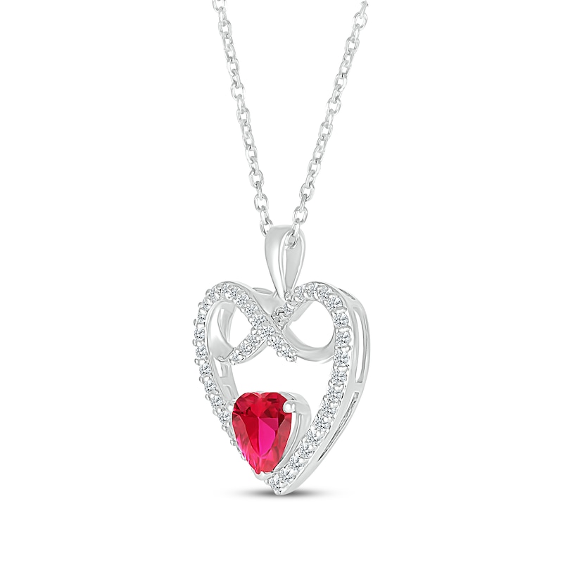 Main Image 2 of Heart-Shaped Lab-Created Ruby & White Lab-Created Sapphire Infinity Heart Necklace Sterling Silver 18&quot;