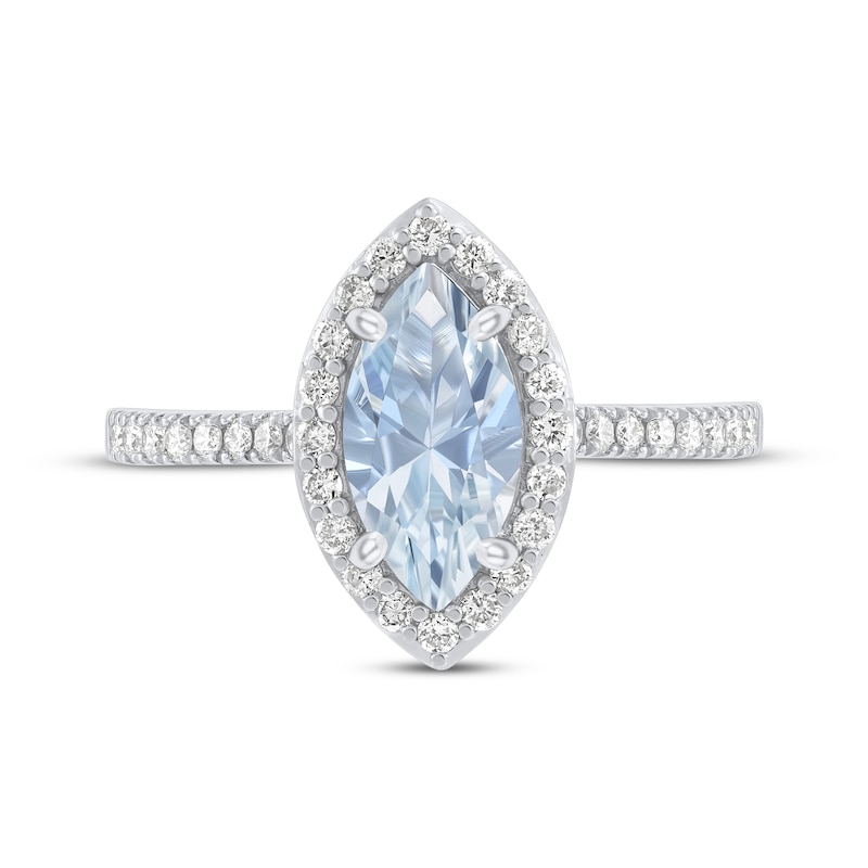 Main Image 3 of Marquise-Cut Aquamarine & Diamond Halo Ring 1/4 ct tw 14K White Gold