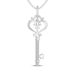 Diamond Cross in Heart Key Necklace 1/20 ct tw Sterling Silver 18&quot;