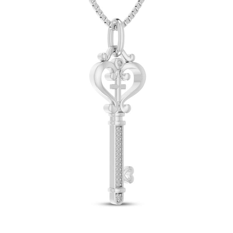 Diamond Cross in Heart Key Necklace 1/20 ct tw Sterling Silver 18"