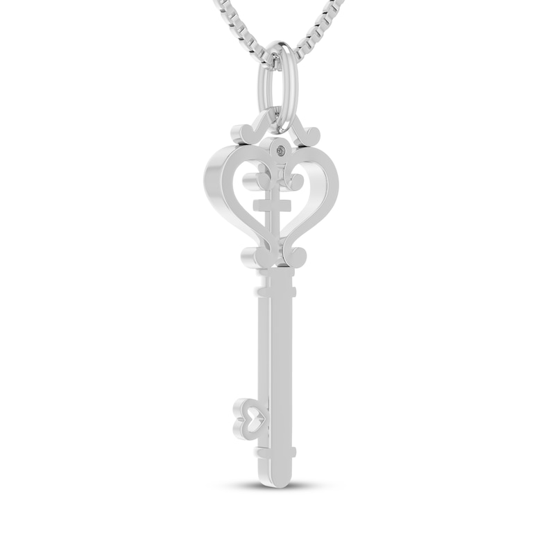 Diamond Cross in Heart Key Necklace 1/20 ct tw Sterling Silver 18"