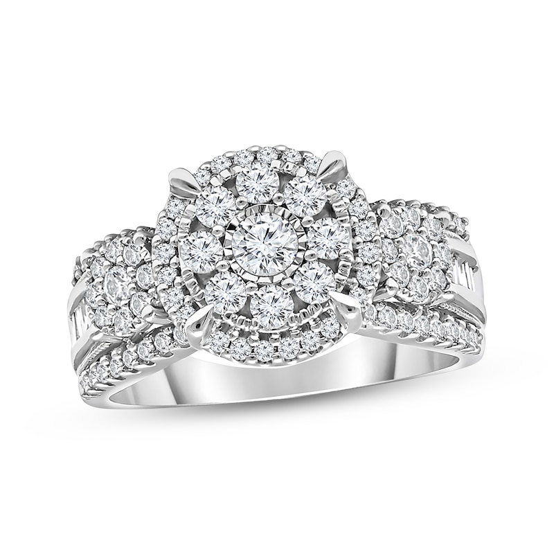 Main Image 1 of Round-Cut Diamond Halo Engagement Ring 1 ct tw 10K White Gold