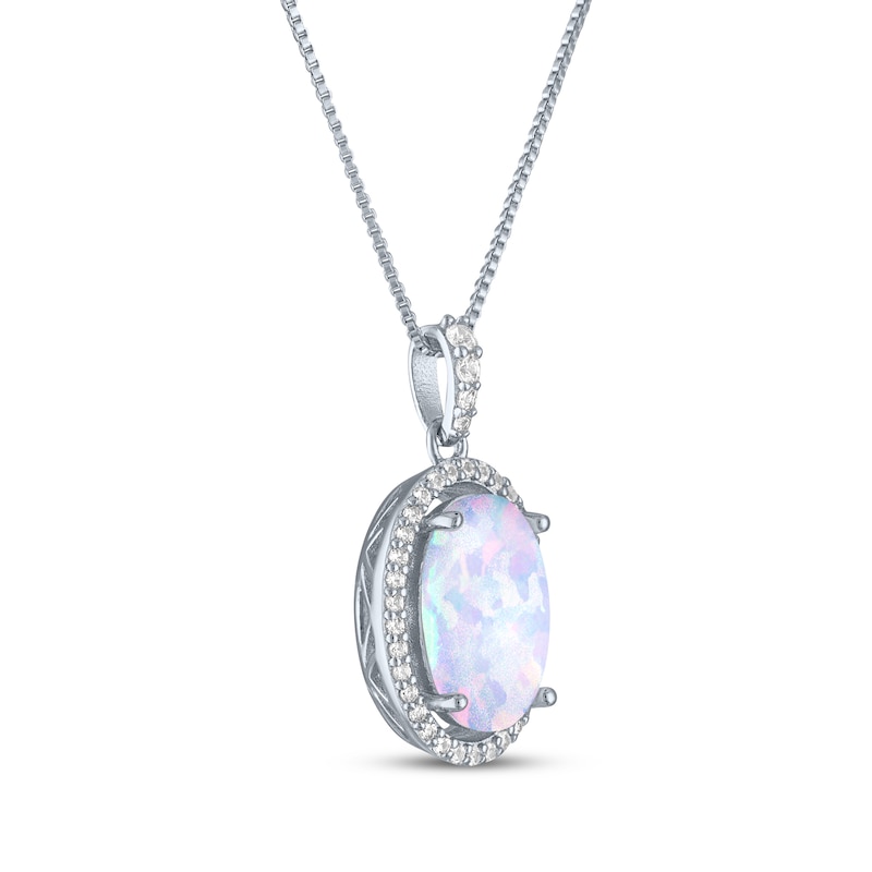 Main Image 2 of Oval-Cut Lab-Created Opal & White Lab-Created Sapphire Necklace Sterling Silver 18&quot;