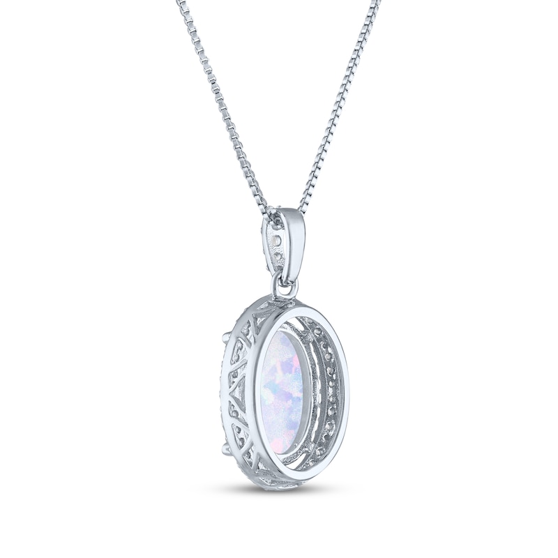 Main Image 3 of Oval-Cut Lab-Created Opal & White Lab-Created Sapphire Necklace Sterling Silver 18&quot;