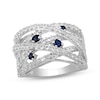 Thumbnail Image 0 of Blue Lab-Created Sapphire & White Lab-Created Sapphire Multi-Row Crossover Ring Sterling Silver