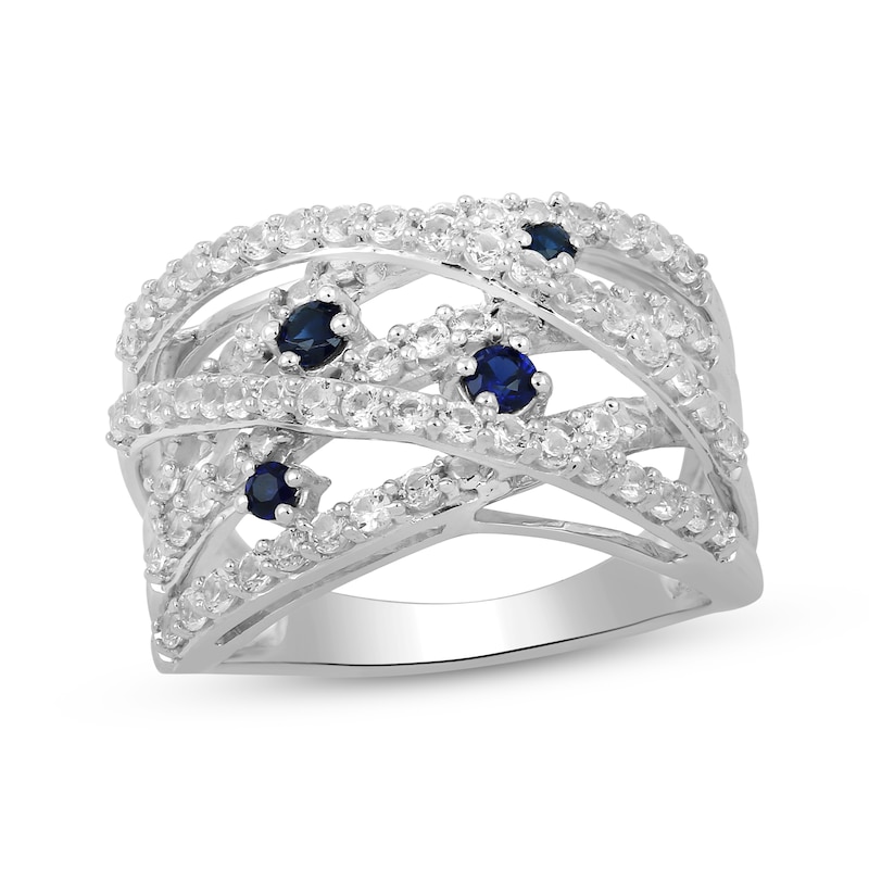 Blue Lab-Created Sapphire & White Lab-Created Sapphire Multi-Row Crossover Ring Sterling Silver