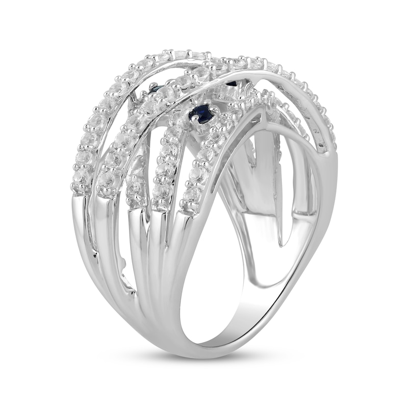 Blue Lab-Created Sapphire & White Lab-Created Sapphire Multi-Row Crossover Ring Sterling Silver