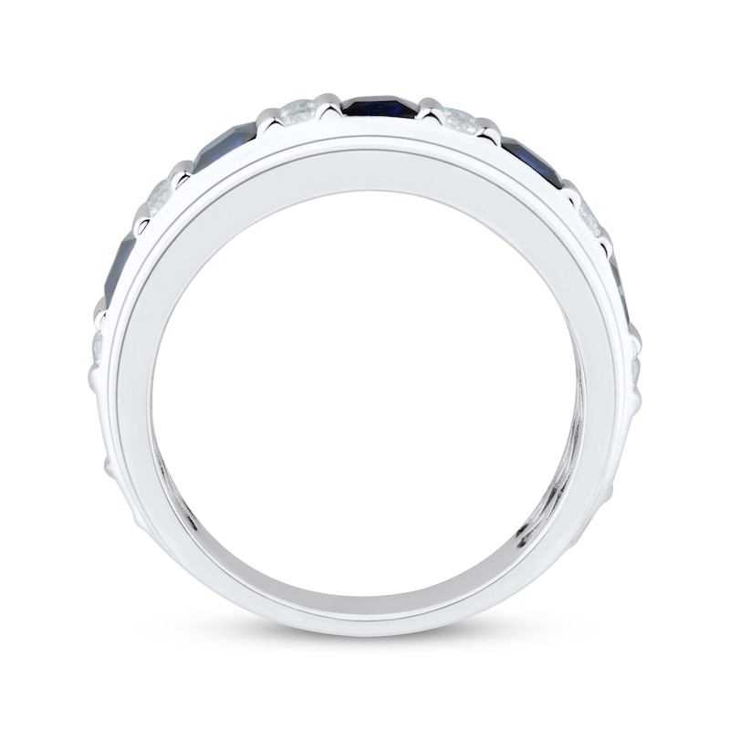 Main Image 2 of Men's Square-Cut Blue Lab-Created Sapphire & White Lab-Created Sapphire Fashion Ring Sterling Silver