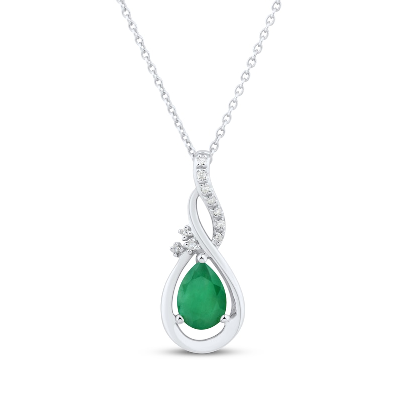 Main Image 1 of Pear-Shaped Natural Emerald & Diamond Accent Swirl Drop Necklace 10K White Gold