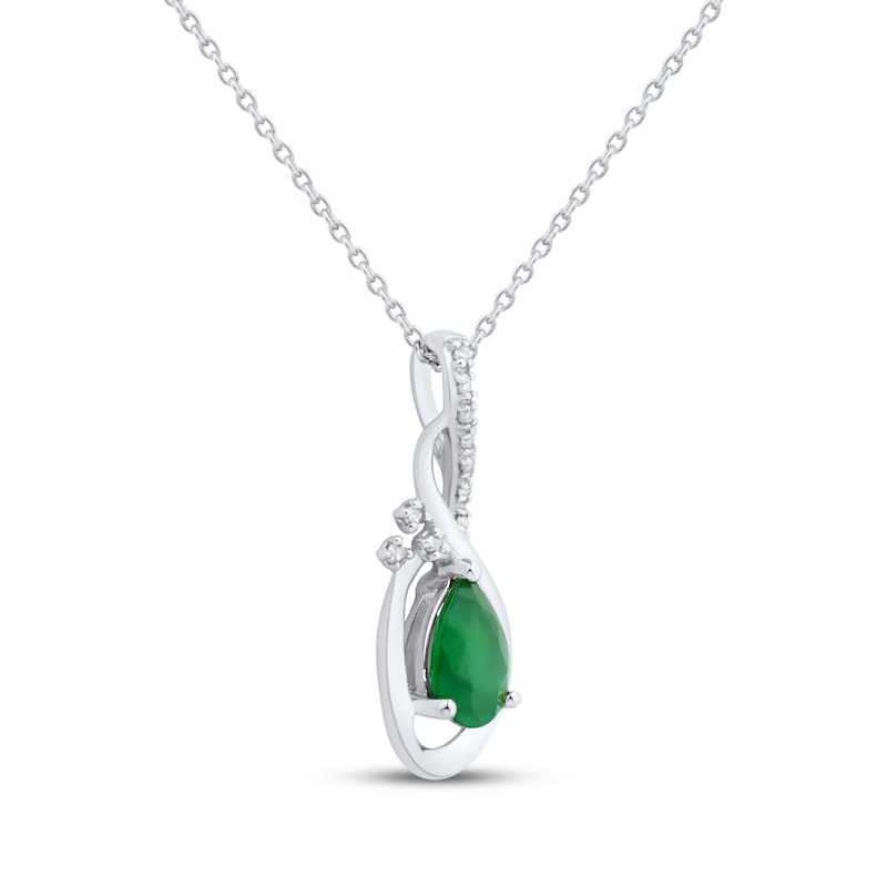 Main Image 2 of Pear-Shaped Natural Emerald & Diamond Accent Swirl Drop Necklace 10K White Gold