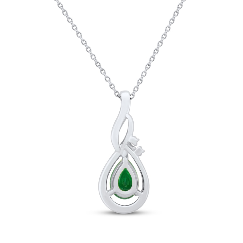 Main Image 3 of Pear-Shaped Natural Emerald & Diamond Accent Swirl Drop Necklace 10K White Gold