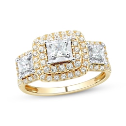 Adore Princess-Cut Diamond Three-Stone Cushion Halo Ring 1 ct tw 10K Yellow Gold