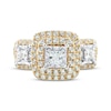 Thumbnail Image 3 of Princess-Cut Diamond Three-Stone Cushion Halo Ring 1 ct tw 10K Yellow Gold