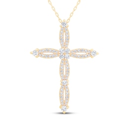 Diamond Cross Necklace 3/4 ct tw 14K Yellow Gold 18&quot;