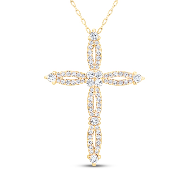 Main Image 1 of Diamond Cross Necklace 3/4 ct tw 14K Yellow Gold 18&quot;