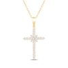 Thumbnail Image 1 of Princess, Baguette & Round-Cut Diamond Sunburst Cross Necklace 1/3 ct tw 10K Yellow Gold 18&quot;