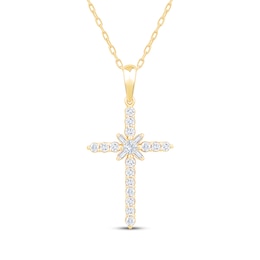 Princess, Baguette & Round-Cut Diamond Sunburst Cross Necklace 1/3 ct tw 10K Yellow Gold 18&quot;