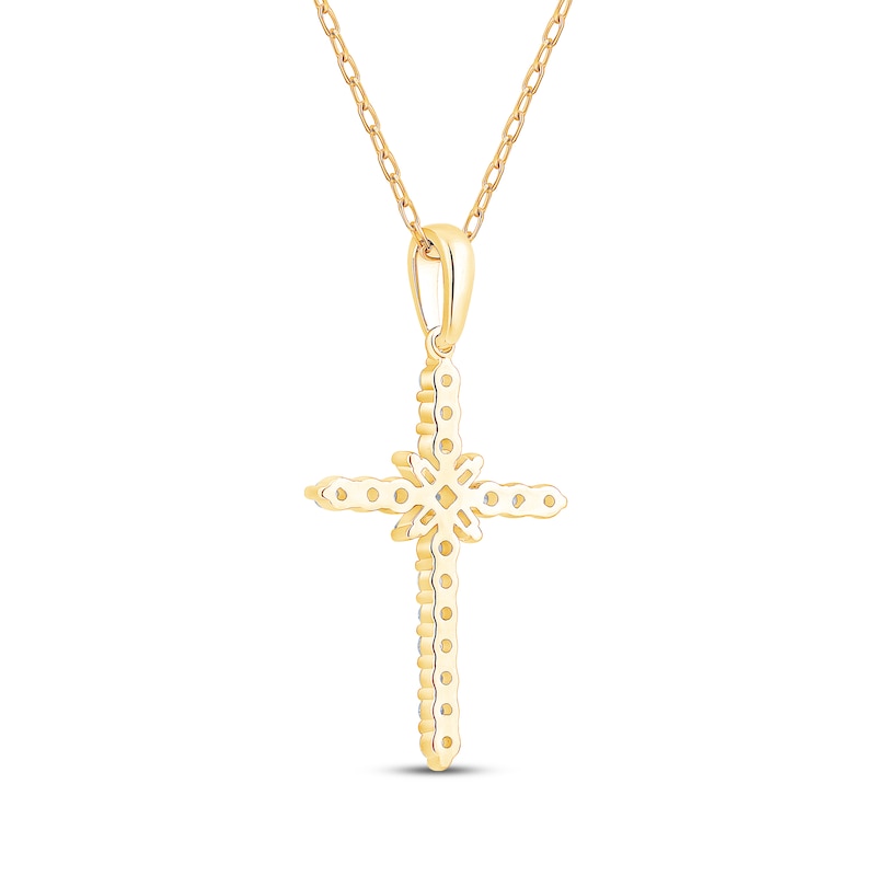 Main Image 3 of Princess, Baguette & Round-Cut Diamond Sunburst Cross Necklace 1/3 ct tw 10K Yellow Gold 18&quot;