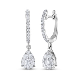 Diamond Dangle Hoop Earrings 1/2 ct tw 14K White Gold