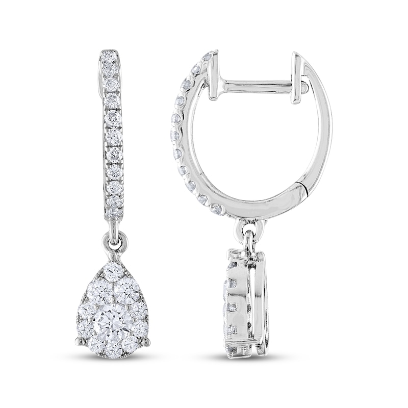 Diamond Dangle Hoop Earrings 1/2 ct tw 14K White Gold